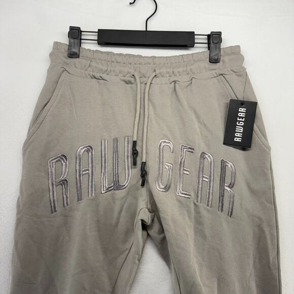 Rawgear Sweatpants Men's Small Gray Embroidered Spellout Cuffed Joggers Gym NEW - Picture 1 of 8